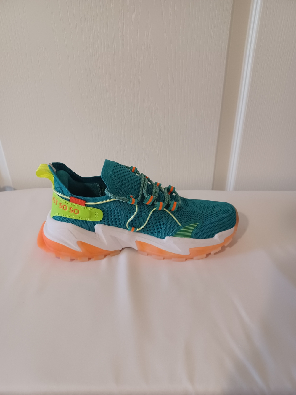 Amazon Teal Athletic Sneakers with Neon Orange and Yellow Accents - Picture 7 of 15